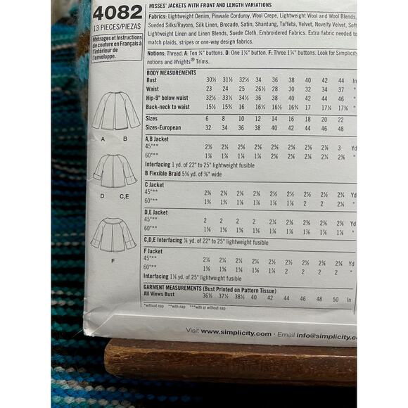 Simplicity Sewing pattern 4082 jacket blazer Size 14 16 18 20 22 - Picture 4 of 5
